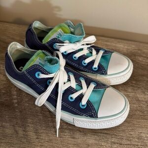 Converse All Star Canvas Sneakers Blue Lime Green Women’s Size 6 Double Tongue